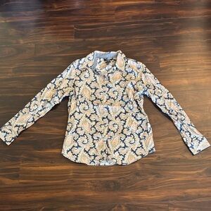 Chaps Blue and Tan Paisley Button-Up Shirt Large